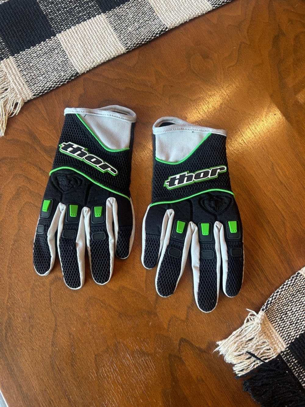 Thor Black, Gray & Green Men's Riding Gloves